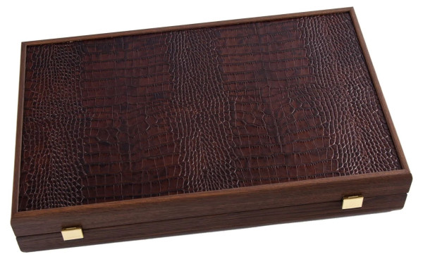 LUXURY BACKGAMMON FOR GAME MANOPOULOS - CROCODILE TOTE ANTIQUE BROWN, 60 X 48 CM, GENUINE LEATHER