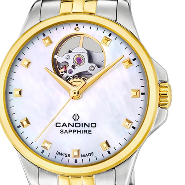 Candino automatic дамски часовник със седефен циферблат и открит механизъм classicwatches.bg
