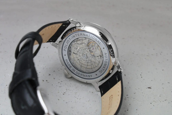 Часовник POLJOT INTERNATIONAL Jaros Open Heart 42mm 38NH.4280813 – черна кожена каишка с релеф „крокодил“ – classicwatches.bg