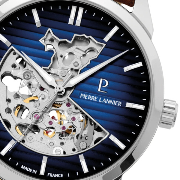 pierre lannier 315d164 мъжки часовник с отворен механизъм и кожена каишка classicwatches.bg