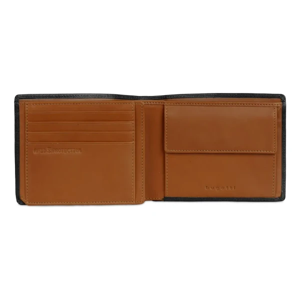 Мъжки портфейл Bugatti - Roccia Flap, хоризонтален, RFID защита, черен