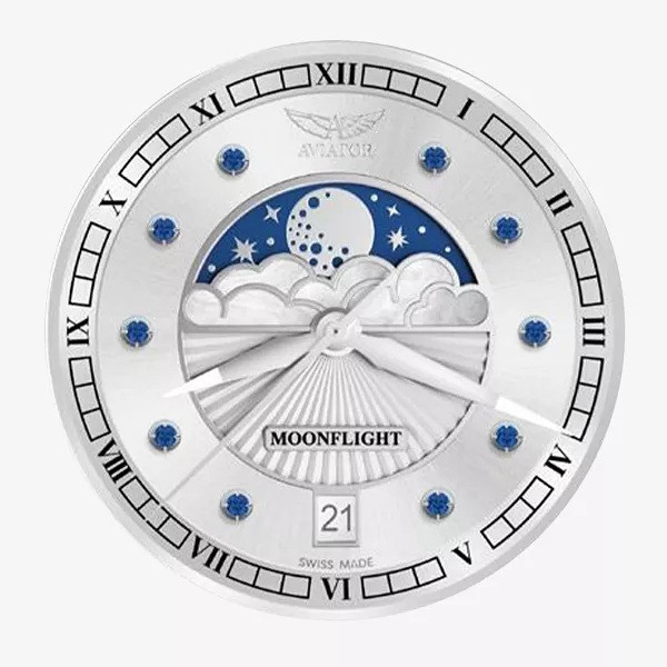 ЧАСОВНИК АVIATOR DOUGLAS MOONFLIGHT GEMSTONE EDITION BLUE SAPHIRE  36MM V.1.33.0.415.5