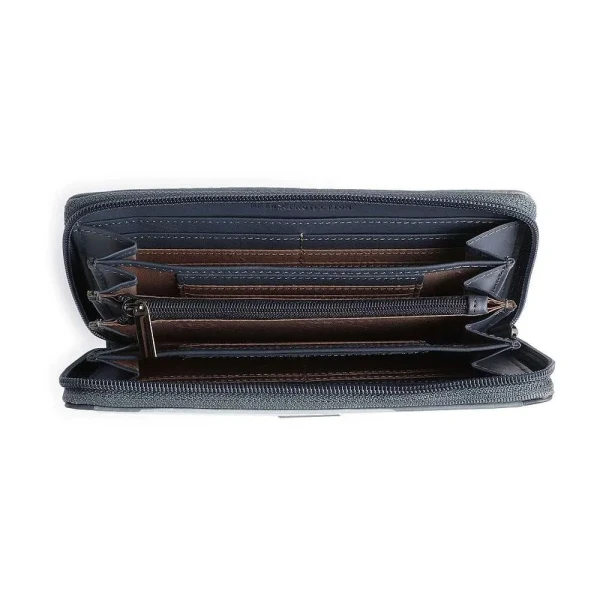 Дамски кожен портфейл Bugatti - Sina Long Zip, с RFID защита, син