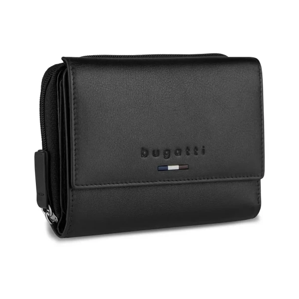 Дамски портфейл Bugatti - Romeo, с цип и множество отделения, черен