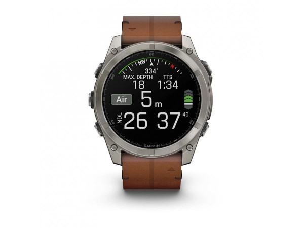 GARMIN FENIX 8 51MM AMOLED SAPPHIRE BARE TITANIUM BLACK С CHESTNUT КОЖЕНА КАИШКА