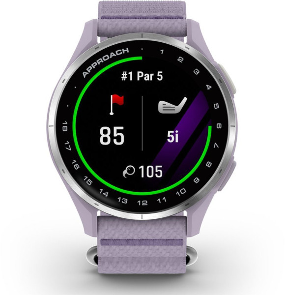 ЧАСОВНИК GARMIN APPROACH® J1 47 ММ GPS СМАРТ ЧАСОВНИК С SILVER АЛУМИНИЕВ БЕЗЕЛ И LILAC COMFORTFIT КАИШКА 010-03898-10