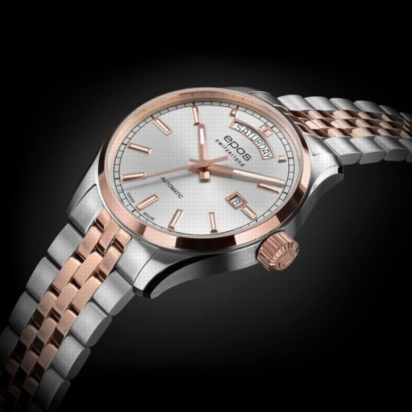 швейцарски часовник epos automatic day date rose gold classicwatches.bg