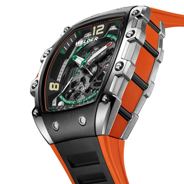 welder automatic skeleton watch wrt1002 black orange silicone strap classicwatches.bg