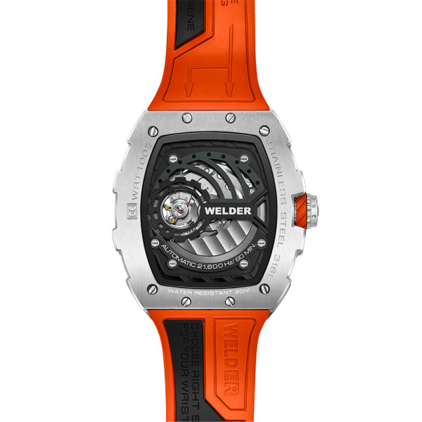 часовник welder skeleton индустриален дизайн силиконова каишка оранжево classicwatches.bg