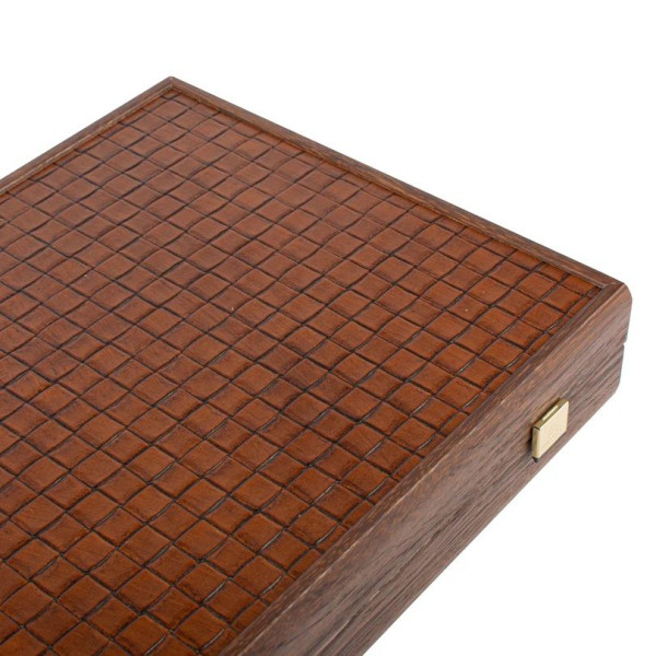 LUXURY BACKGAMMON FOR GAME MANOPOULOS - KNITTED LEATHER, 60 X 48 CM, GENUINE LEATHER, BROWN