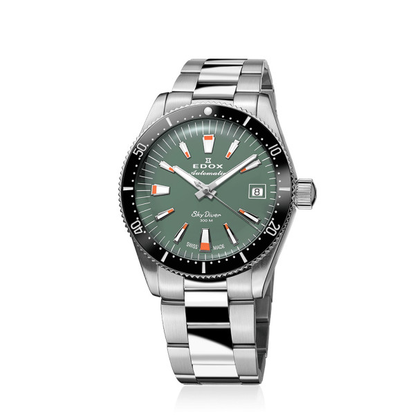 Edox Skydiver 80131 3NM VI с зелен циферблат и керамичен безел