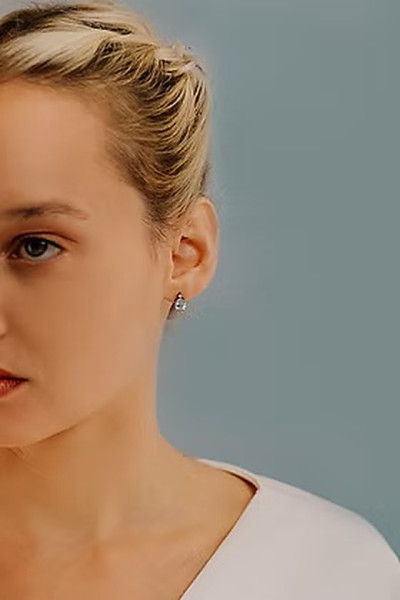 COMETE GOLD EARRINGS OVAL BLUE TOPAZ, DIAMONDS ORB767