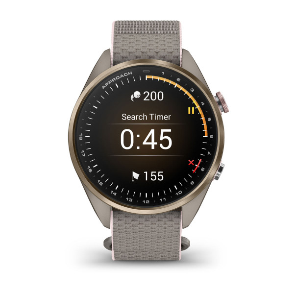 Garmin Approach S72 Soft Gold/Blush Pink Titanium Bezel с French Grey/Blush Pink ComfortFit Fabric каишка 010-04147-04