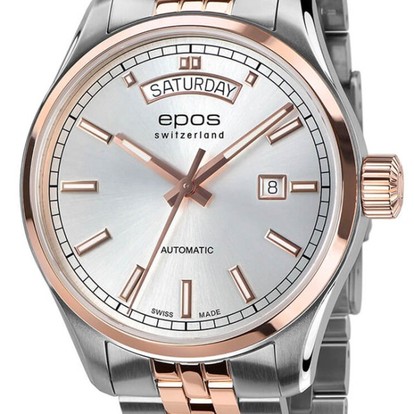 epos swiss made часовник сребрист циферблат rose gold корпус classicwatches.bg