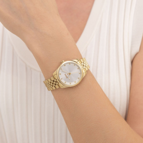HUGO BOSS 1502810 дамски кварцов часовник с цирконии и жълто PVD – classicwatches.bg