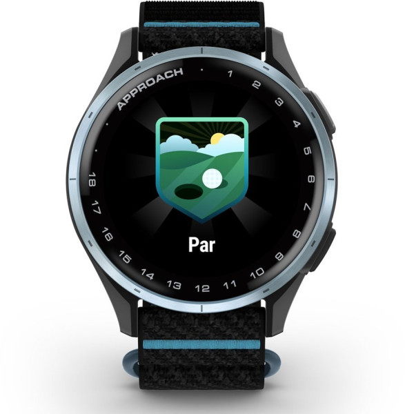 ЧАСОВНИК GARMIN APPROACH® J1 47 ММ GPS СМАРТ ЧАСОВНИК С CLOUD BLUE АЛУМИНИЕВ БЕЗЕЛ И BLACK/AZURE COMFORTFIT КАИШКА 010-03898-00