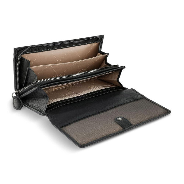 Дамски кожен портфейл Bugatti Bella Ladies Flip Long Wallet, RFID защита, черен