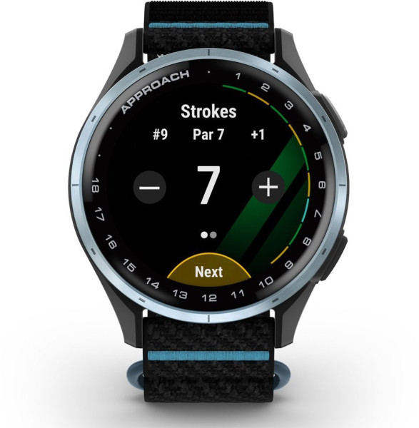 ЧАСОВНИК GARMIN APPROACH® J1 47 ММ GPS СМАРТ ЧАСОВНИК С CLOUD BLUE АЛУМИНИЕВ БЕЗЕЛ И BLACK/AZURE COMFORTFIT КАИШКА 010-03898-00