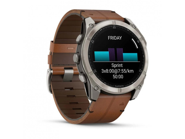 GARMIN FENIX 8 51MM AMOLED SAPPHIRE BARE TITANIUM BLACK С CHESTNUT КОЖЕНА КАИШКА