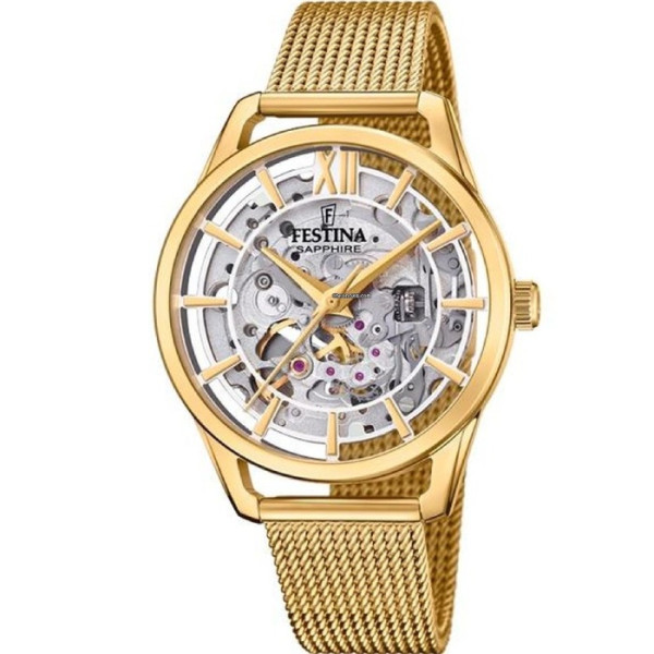 Festina F20629/1 дамски автоматичен часовник със златна меш верижка classicwatches.bg