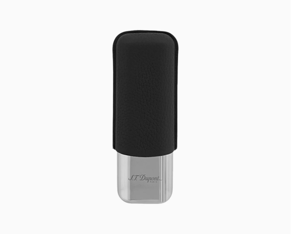 Калъф за 2 пури S.T.Dupont BLACK GRAINED AND CHROME DOUBLE CIGAR CASE 183260