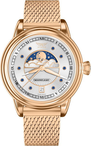 Часовник AVIATOR DOUGLAS MOONFLIGHT GEMSTONE EDITION BLUE SAPHIRE 36M V.1.33.2.416.5