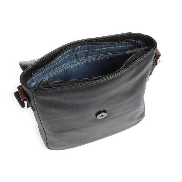 Чанта за рамо Bugatti - Corso Deluxe Crossbody, с капак, черна