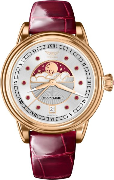 ЧАСОВНИК АVIATOR DOUGLAS MOONFLIGH GEMSTONE EDITION RUBY 36MM V.1.33.2.420.4