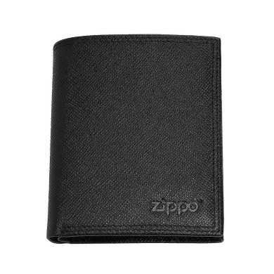 Вертикален мъжки портфейл Zippo Saffiano Tri-Fold, RFID защита, черен