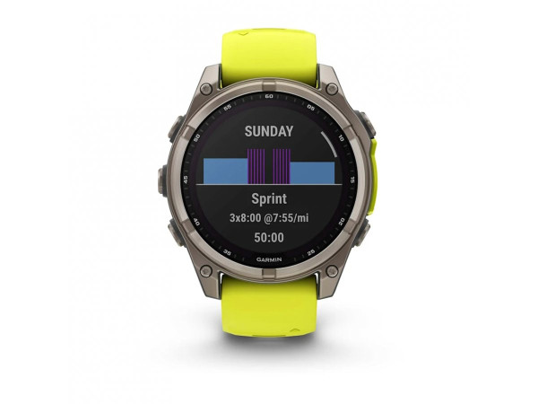 GARMIN FENIX 8 47MM SOLAR SAPPHIRE TITANIUM С AMP YELLOW/GRAPHITE СИЛИКОНОВА КАИШКА 010-02906-21