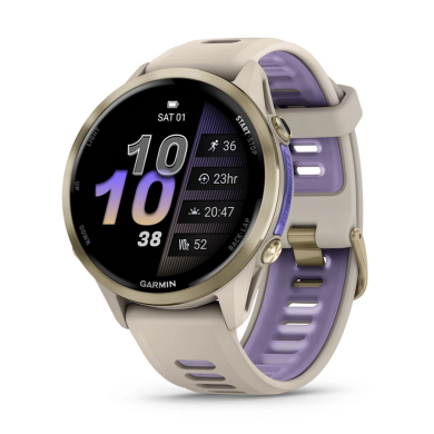 Forerunner® 970 - Forerunner® 970 - Soft Gold Titanium с French Grey корпус и French Grey/Translucent Indigo каишка