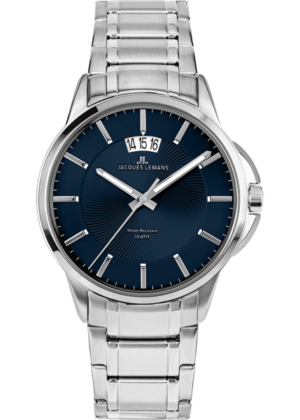 часовник jacques lemans 1-1540M мъжки със син циферблат и стоманена верижка classicwatches.bg