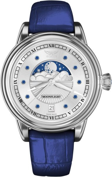ЧАСОВНИК АVIATOR DOUGLAS MOONFLIGHT GEMSTONE EDITION BLUE SAPHIRE 36MM V.1.33.0.359.4