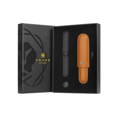 Подаръчна кутия Cross, с включен кафяв калъф тип "пура" за едно пишещо средство