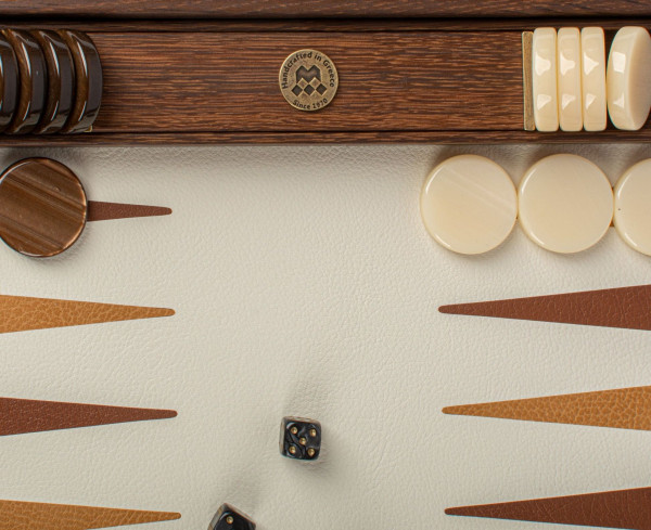 LUXURY BACKGAMMON FOR GAME MANOPOULOS - KNITTED LEATHER, 60 X 48 CM, GENUINE LEATHER, BROWN