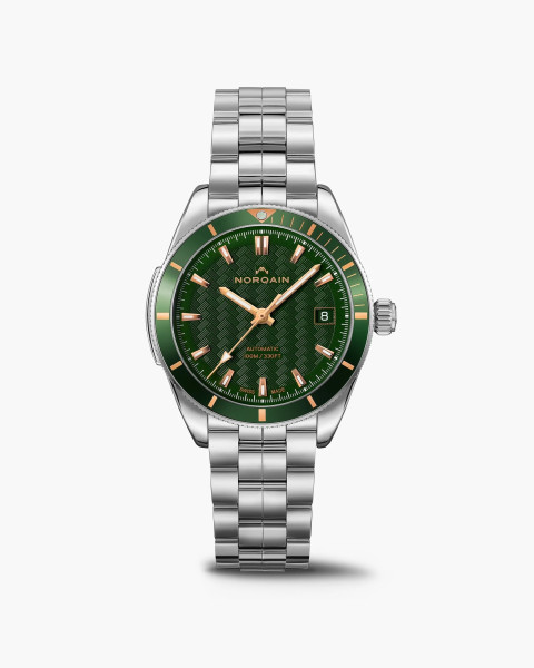 Часовник NORQAIN Adventure Sport 37mm N1800.08S01.E01 със зелен циферблат и стоманена верижка – classicwatches.bg