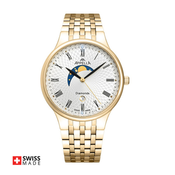 часовник Appella L12002.1133DMQ със сребрист циферблат и два диаманта classicwatches.bg