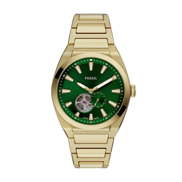 часовник fossil me3276 мъжки автоматичен зелен циферблат златиста верижка classicwatches.bg