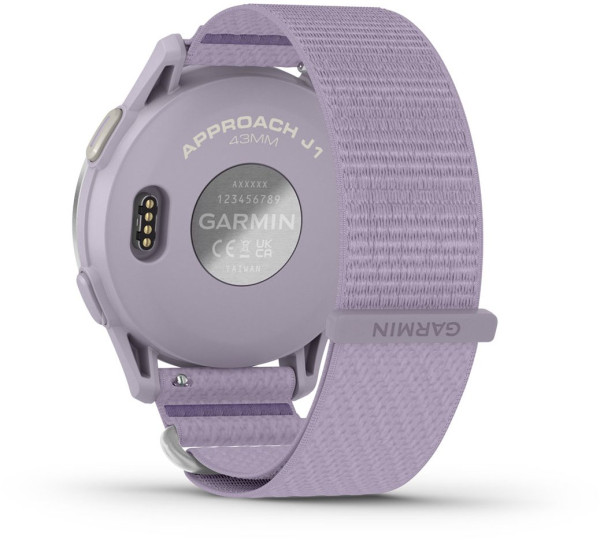 ЧАСОВНИК GARMIN APPROACH® J1 47 ММ GPS СМАРТ ЧАСОВНИК С SILVER АЛУМИНИЕВ БЕЗЕЛ И LILAC COMFORTFIT КАИШКА 010-03898-10