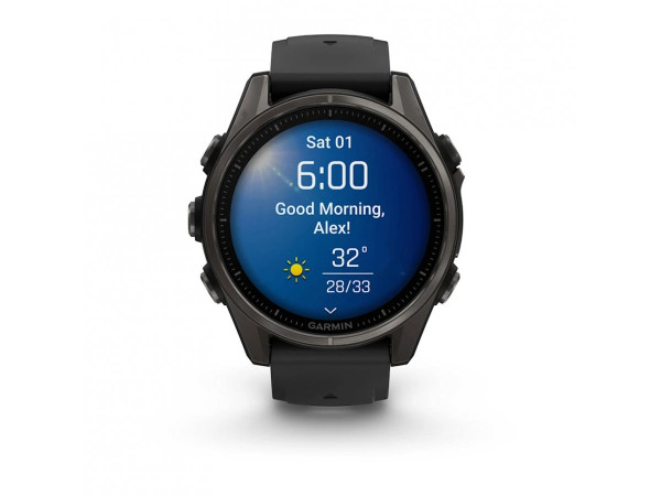 GARMIN FĒNIX® 8 - 43 мм, AMOLED - FĒNIX® 8 - 43 мм, AMOLED, Sapphire - Carbon Gray DLC Titanium с Black/Pebble Gray силиконова каишка