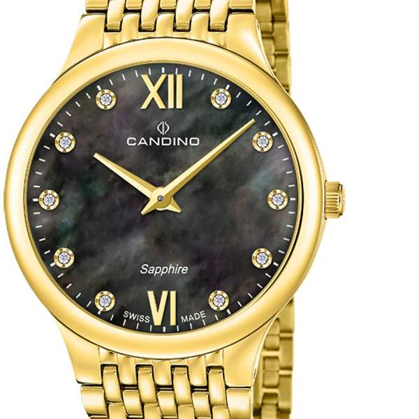 Candino 1947 дамски златен часовник със седеф и стоманена верижка classicwatches.bg
