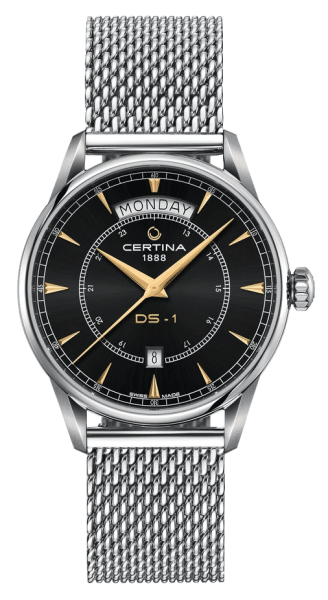 Certina DS-1 Day Date 40mm C029.430.11.051.00 мъжки часовник с черен циферблат и стоманена верижка – classicwatches.bg