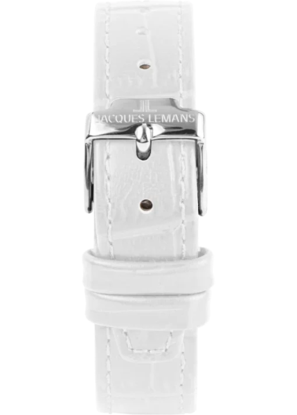 jacques lemans дамски часовник бяла кожена каишка и правоъгълен корпус classicwatches.bg
