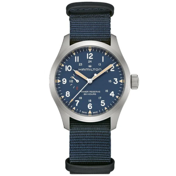 часовник hamilton khaki field power reserve h69509940 син циферблат classicwatches.bg