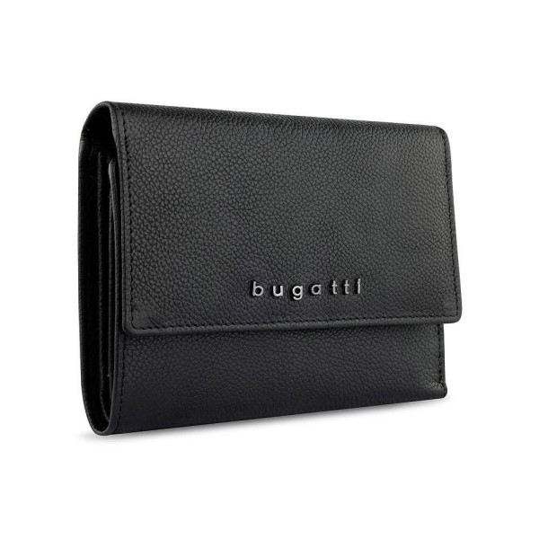 Дамски кожен портфейл Bugatti Bella Ladies Flip Wallet, RFID защита, черен