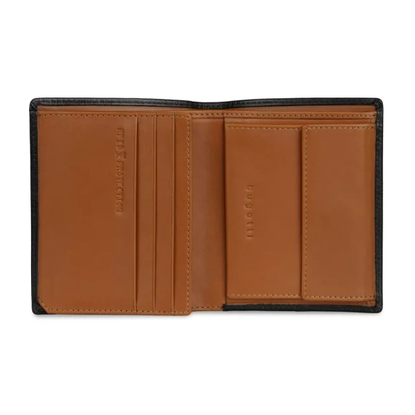 Мъжки портфейл Bugatti - Roccia Upright with Flap, RFID защита, малък, черен