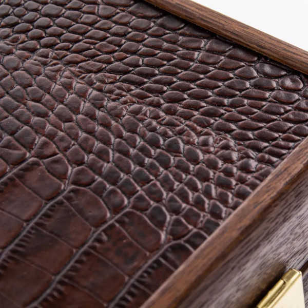 LUXURY BACKGAMMON FOR GAME MANOPOULOS - CROCODILE TOTE ANTIQUE BROWN, 60 X 48 CM, GENUINE LEATHER