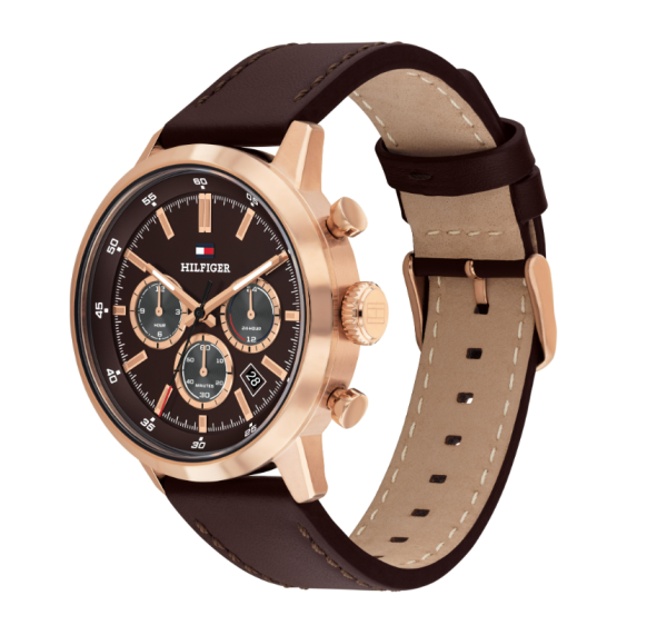 tommy hilfiger kent 1710752 розово златен корпус и кафяв циферблат