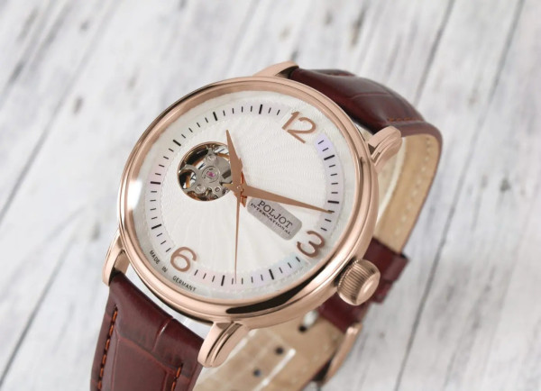 Часовник POLJOT INTERNATIONAL Jaros Open Heart 42mm 38NH.4286811 – корпус от позлатена стомана с розово-златен блясък – classicwatches.bg