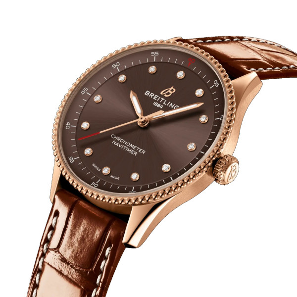 breitling navitimer 32 диамантен циферблат кафяв classicwatches.bg
